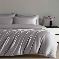        Lenjerie Finet Gri Satin 4 Piese Pucioasa, 2 persoane, cearceaf cu elastic Bumbac Finet / JOJ27