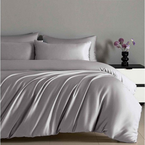 Lenjerie Finet Gri Satin 4 Piese Pucioasa, 2 persoane, cearceaf cu elastic Bumbac Finet / JOJ27 Lenjerie Finet Gri Satin 4 Piese Pucioasa, 2 persoane, cearceaf cu elastic Bumbac Finet / JOJ27