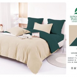    Lenjerie de pat Bej Verde Pucioasa pentru 2 persoane , 6 Piese , bumbac finet ,pentru pat 180x200cm 218/CAV