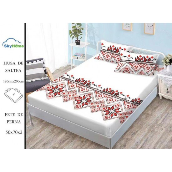 Set husa de pat Pucioasa din finet + 2 fete de perna pentru saltea de 180x200cm 92/CAV