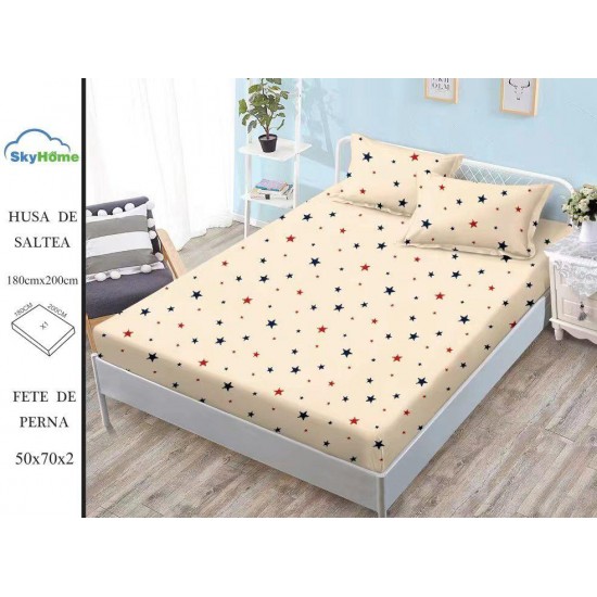 Set husa de pat Pucioasa din finet + 2 fete de perna pentru saltea de 180x200cm 94/CAV