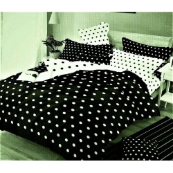 Lenjerie de pat neagra cu puncte albe  Pucioasa, 4 Piese , bumbac satinat ,2 persoane 09/CVD