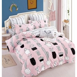 Lenjerie de pat Alb Roz Pucioasa, cearceaf cu Elastic , 6 Piese , bumbac finet ,2 persoane 119/SON