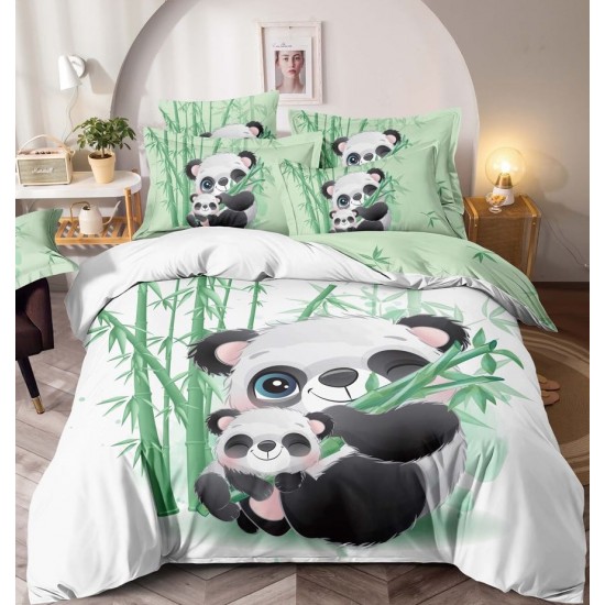 Lenjerie de Pat Desen 3D Panda Pucioasa 6 Piese , Bumbac Finet , 2 persoane / JOJ108