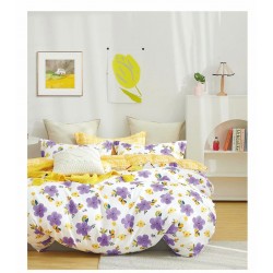 Lenjerie de pat Galben Violet Pucioasa, cearceaf cu Elastic , 6 Piese , bumbac finet ,2 persoane 143/SON