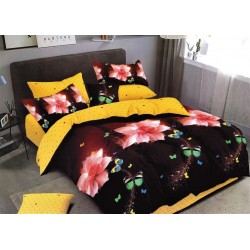 Lenjerie de pat neagra cu flori Pucioasa, cearceaf cu Elastic , 6 Piese , bumbac finet ,2 persoane 14/CVD