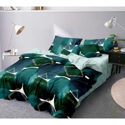 Lenjerie de pat stelar verde Pucioasa, cearceaf cu Elastic , 6 Piese , bumbac finet ,2 persoane 13/CVD